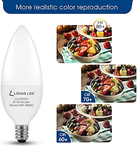 Led крушки LOHAS E12 Candelabra, 6 W, Led лампа с регулируема яркост, Еквивалентна лампа с нажежаема жичка с мощност