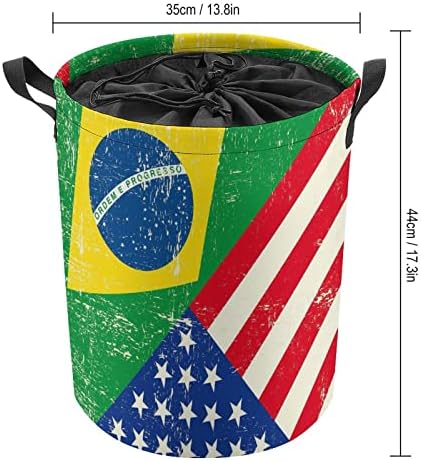 Кошници за бельо под Флага на Бразилия и САЩ с Дръжки, Водоустойчив Сгъваема Кръгла Кошница За Дрехи на съвсем малък,