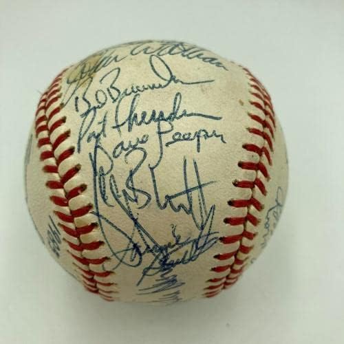 1985 Отбор на Шампионите от Световна серия Канзас Сити Роялз Подписа бейзболен договор с JSA COA - Бейзболни топки с