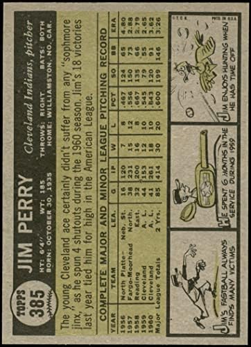 1961 Topps 385 Джим Пери Кливланд Индианс (Бейзболна картичка) NM / MT+ Индианс
