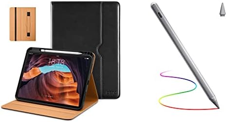 Фирмен калъф за iPad на 10-то поколение 10,9 Инча 2022 г., Кожен Калъф-поставка за бизнес Фолио Premium, Черен със Стилуса, Сив