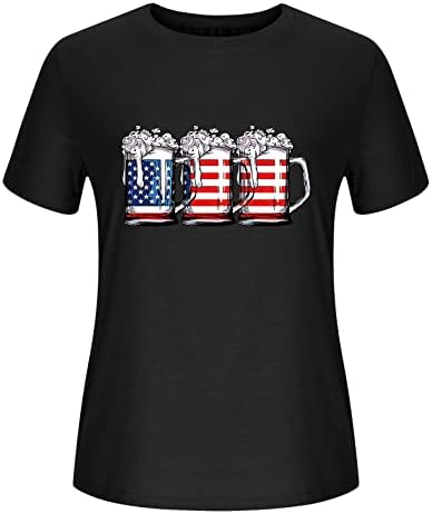Бира Американски Флаг, на 4 юли, Потници за Жени, Ризи Ден на Независимостта 2023, Летни Тениски с Кръгло Деколте и Къс