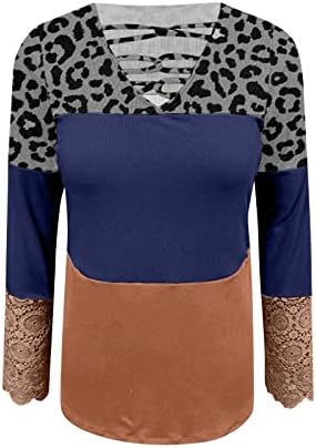 Дамски Блузи с Леопардовым принтом, Дизайнерски Блузи с V-образно деколте, Секси Жена Пуловер с Кружевными ръкави, Подаръци