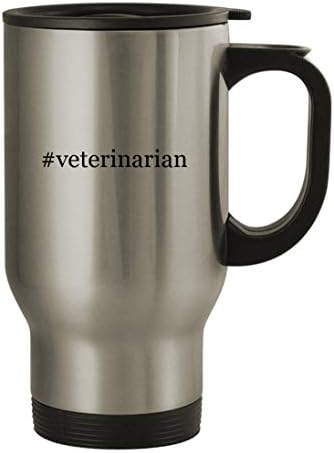 Подаръци Дрънкулки ветеринарен лекар - Пътна Кафеена Чаша с Хэштегом от Неръждаема Стомана с тегло 14 грама, Сребрист