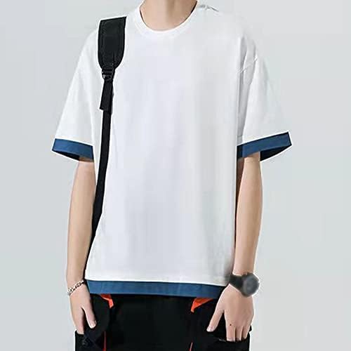 Maiyifu-GJ Мъжки Лоскутная Фалшива тениска от две Части, С къси ръкави, Модни Однотонная Тениска С кръгло деколте и къс