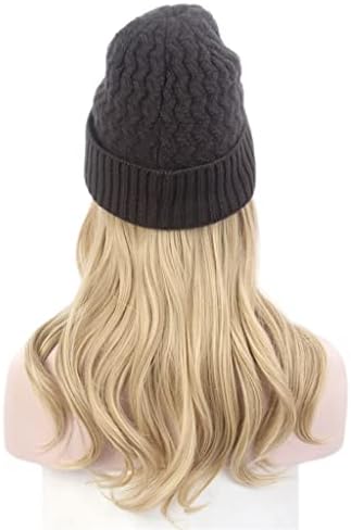 SDFGH Вязаная шапка, перука Мода европейската и американската дамска шапка за коса е Един дълъг кудрявая златна капачка на една перука