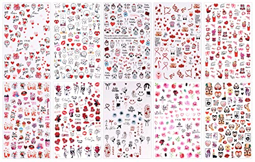 JMEOWIO 10 Листа с Етикети За Дизайн на ноктите в Деня на Свети Валентин Етикети Самозалепващи Pegatinas Uñas Rose Аксесоари