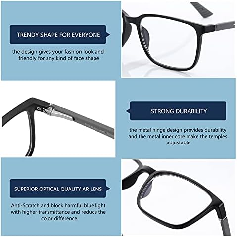 BLUEMOKY Очила за четене със Синя светлина за мъже, Спортни Четци в Квадратна Рамка, Компютърни Очила с Антирефлексно покритие