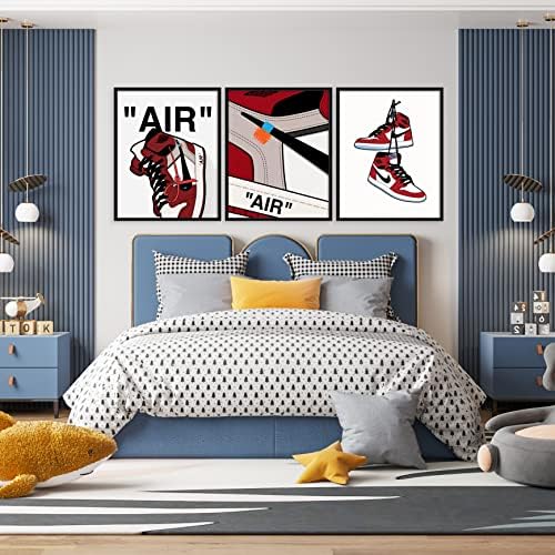 Sylvana Workshop - Щампи с червени плакати Air Jordan, БЕЗ рамка (Комплект от 3 стенни декорации размер 8 x 10), Плакати с кроссовками Йордания за момчета, Плакат с обувки на Майкъл Д