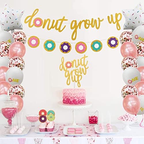 Комплект за украса на парти в чест на първия рожден ден на Поничка, 37 бр. декорация на 1-ви рожден ден, включително балон от фолио Donut One, Банер за понички, Банер за отгл