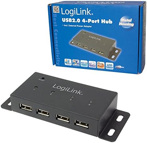 Хъб LogiLink USB 2.0 с 4 порта от метал, черен цвят