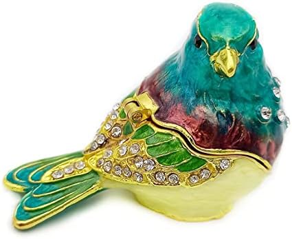 JWT Astyle Бирюзово-Зелени Кутии за дрънкулки с птици на панти, Декорация във формата на Птици с Кристали, Эмалированная