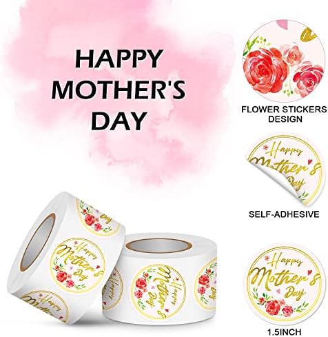 Ацетиамин, Ролка Етикети с Надпис Happy Mother 's Day, 1,5500 броя, Подарък, Стикери с цветен Модел на Деня на Майката,