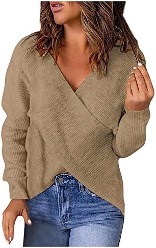 Жена Ежедневието на Обикновен Свободен Вязаный Пуловер с V-образно деколте, Дебнещ Рокля Midi в Рубчик