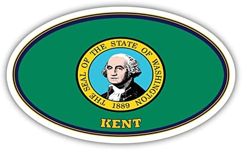 Флаг на щата Кент, град Вашингтон | Флаг на щата ВАШИНГТОН, Окръг Кинг, Окръг Вашингтон, с Овална форма Цвят на Щата, Стикер Върху Бронята на Колата Стикер 3x5 инча