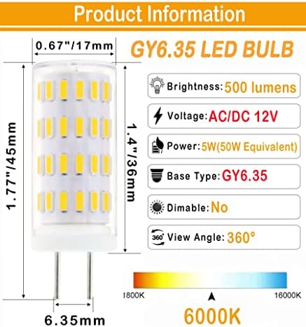 Led лампа Lamsky GY6.35 с мощност от 5 W, еквивалентна на 50 W халогенна, AC/DC 12V, Дневен Бяло 6000 К, двухконтактная