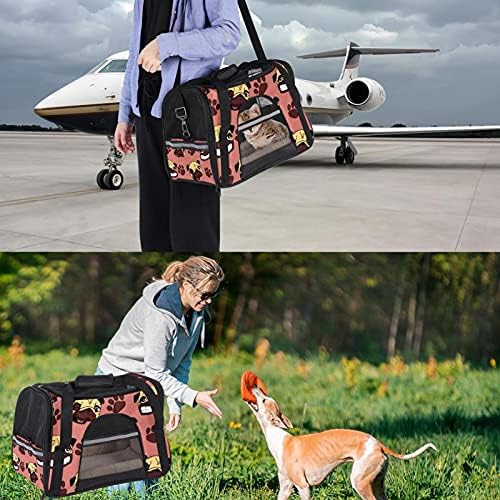 Одобрен Авиокомпания Мека Страничната Переноска за домашни любимци, Пътна Чанта за котки и кучета с Коралов Произход и главата Мопс, Здрава Дишаща Пътна Чанта за д?