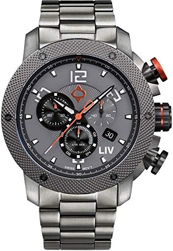 LIV GX1 Швейцария хронограф 45 мм, корпус от неръждаема стомана 316L, Многослоен 3D с функция за бърза настройка на дата - Трайни Класически мъжки часовник - Устойчив на над