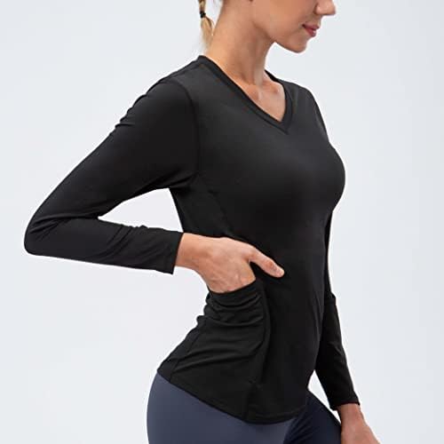 Дамски спортни дрехи Dry Fit от 3 опаковки на хипита с V-образно деколте и Дълъг ръкав