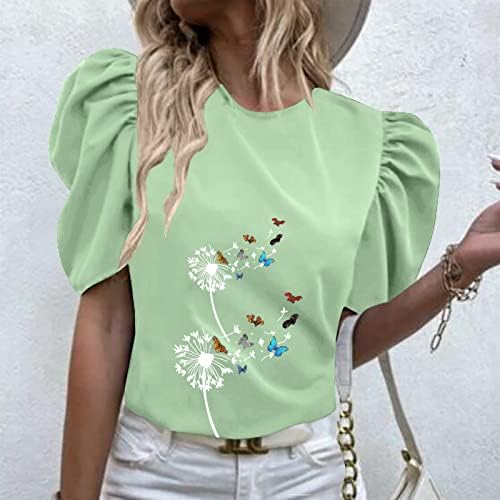 Дамски Елегантни Блузи и блузи, Тениски с пищни ръкави, Летни Блузи Свободно Намаляване с кръгло деколте, Мода 2023,