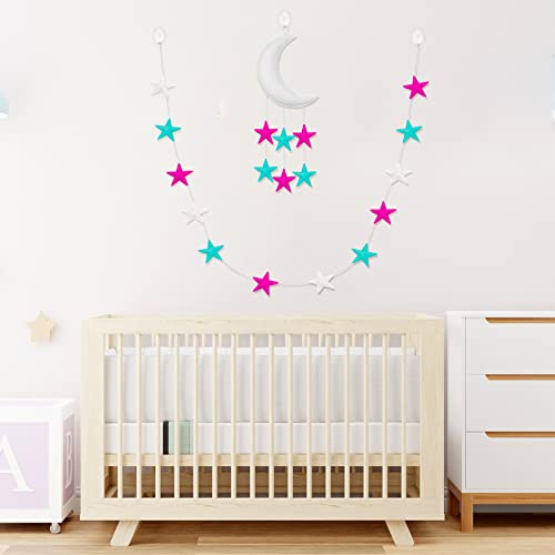 Декор за детска стая със Звездите и Луната - Тюркоаз и Розово Декор за детска стая с Луната и Звездите, Комплект от 2