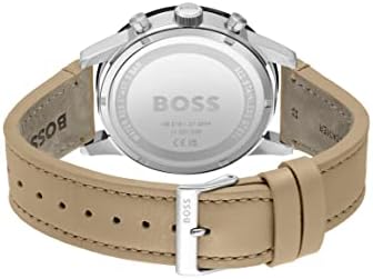 Мъжки Кварцови часовници BOSS Allure от Неръждаема Стомана, с каишка от Камилска кожа, Черен, 22