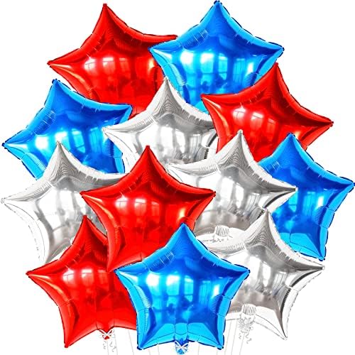 Червени, сини, бели Звездни балони - Опаковки от 12, Междузвездни балони в теми САЩ | балони 4-ти юли за декорация на