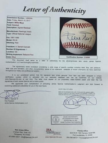 Бейзболни топки с автограф на Уили Мэйса, Подписан от Националната Лига бейзбол JSA COA + Case Z16990 - Бейзболни топки с автографи