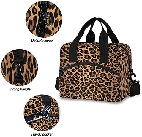 Обяд Box чанта животни леопард печат на кожата изолиран охладител обяд Чанта органайзер контейнер закуски за жени, мъже