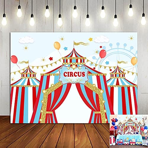 Тема на Циркови Карнавал, Детски Рожден Ден, Фон За Снимки, Синьото Небе, Червено-Бяла Раирана Шатра, виенско Колело,