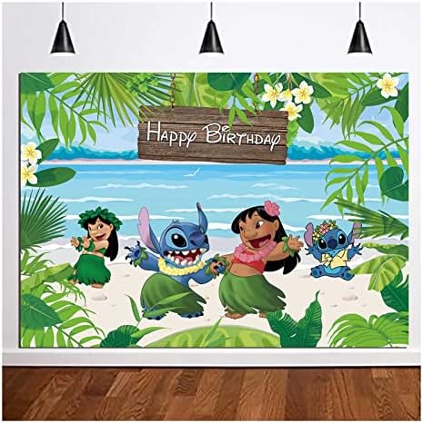Карикатура честит Рожден Ден Снимка на Фона на Тропически Luau Летен Плаж на Океана Фотофоны 5x3 фута за Детски Рожден Ден Лятото на Алоха Luau Украса на Парти Банер