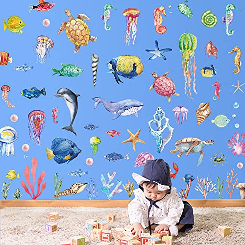 Amaonm 3D Мультяшные Стикери за стена с изображение на Океанските Животни, Подвижни Стикери За стена С морска гледка,