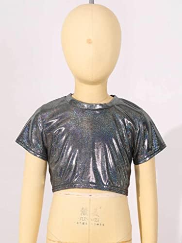 Aiihoo/ Бебешки Блузи с Блестящ Метален Модел за Момичета, Тениска с Къси Ръкави за Момчета, Костюм за модерни Танци-Черно,