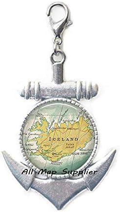AllMapsupplier Fashion цип с котва, с цип с котва на картата на Исландия, Закопчалката-омар в Исландия, Закопчалката-омар в картата на Исландия, бижута с карта, Закопчалката-ом?