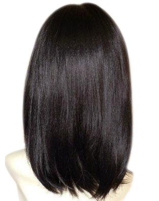 Kalyss Черни перуки с бретон със средна дължина, прави са многопластови перуки, направени от синтетични косми, за жени