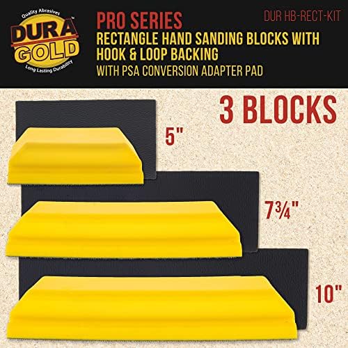 Набор от класически правоъгълни ръчни шлифовъчни блокове серия Dura-Gold Pro с 3 блока, 5 , 7-3/4 и 10, подплата с плетене