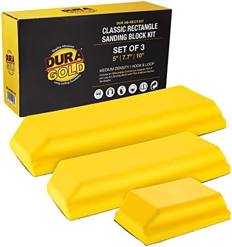Комплект правоъгълни ръчни шлифовъчни блокове серия Dura-Gold Pro с 3 блока, 5 , 7-3/4 и 10, подплата с куки и вериги,