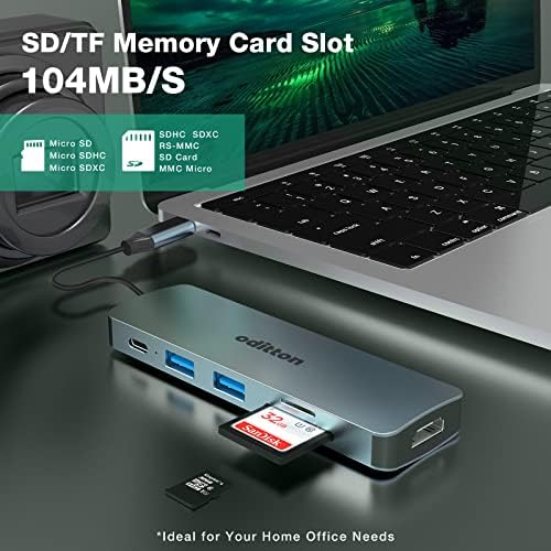 Хъб USB C, адаптер oditton USB C за MacBook Pro / Air Ipad Pro 6 в 1 с пускането на 4K, HDMI, порт PD мощност 100 W, 2 USB 3.0, слот за карти SD / TF карта, зарядно устройство, USB C за Dell лаптопи и други устр?