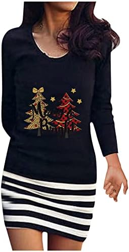 Жена Мозайка Рокля Fragarn с кръгло деколте и Дълъг Ръкав Райе в стил Мозайка, Секси дрехи, Дамско Рокля, Коледа
