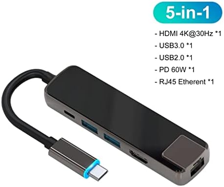 YFQHDD USB 3.1 Hub Type-C към адаптер 4K USB 3.0 2.0 Хъб TF Слот за SD четец на PD за сплитер Type C C USB (Цвят: сив, размери: Д)