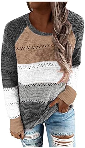 Пуловери MUDUH за Жени, Съкратен през Цялата Силует, Мек Удобен Пуловер в Контрастен цвят с Изрези, Пуловер с Дълъг Ръкав