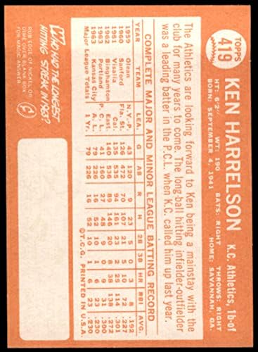 1964 Topps 419 Кен Харелсън от Канзас Сити Атлетикс (Бейзболна картичка), БИВШ спортист