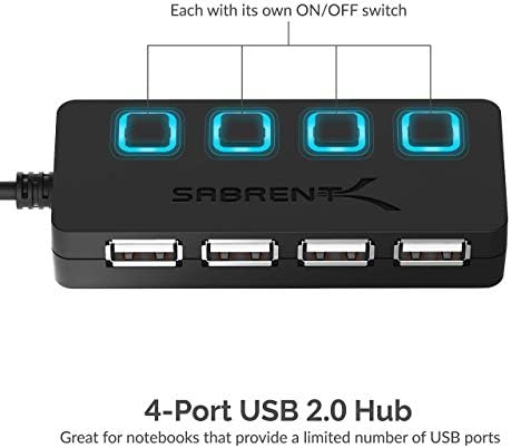 SABRENT 4-портов хъб USB 2.0 с отделни изходи за захранване с led подсветка + [6 комплекта] Кабели Micro USB премиум-клас