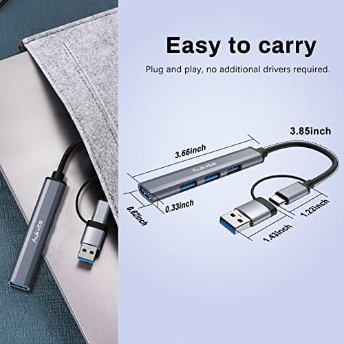USB C до USB-хъб с 4 порта, Ултратънък USB сплитер Aukvite Type C до USB 3.0 хъб за MacBook Pro/Air Surface Pro, флаш