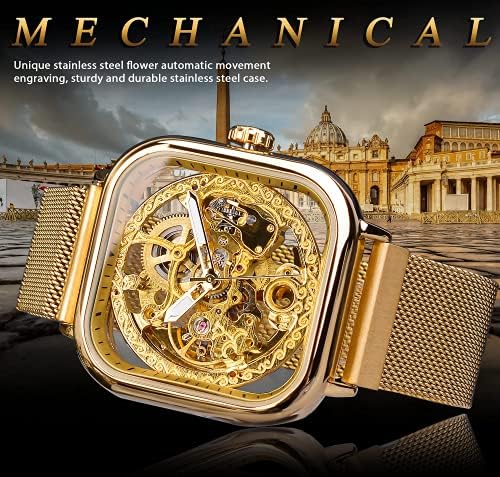 Автоматични часовници FORSINING Механични Ръчни Часовници Златисто кафяво за мъжки Часовници-Скелети с Прозрачен Циферблат
